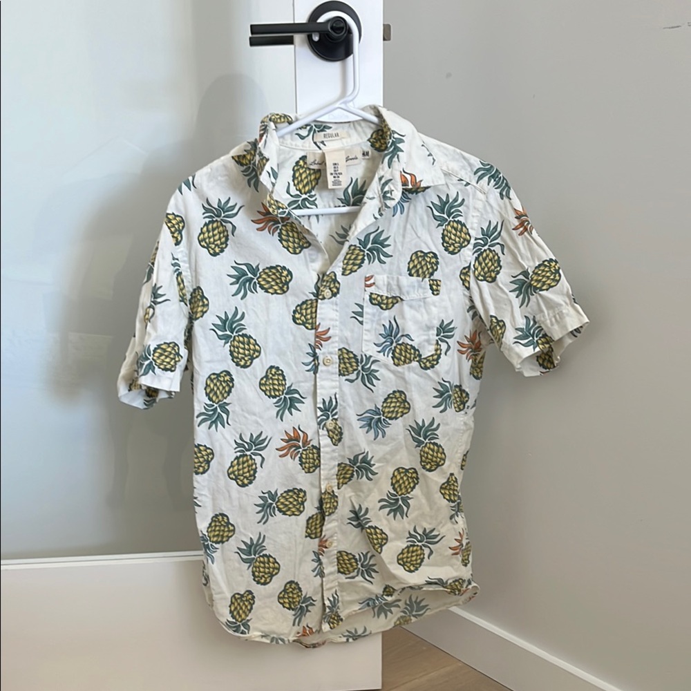 Men’s Pineapple Print White Button Down Shirt